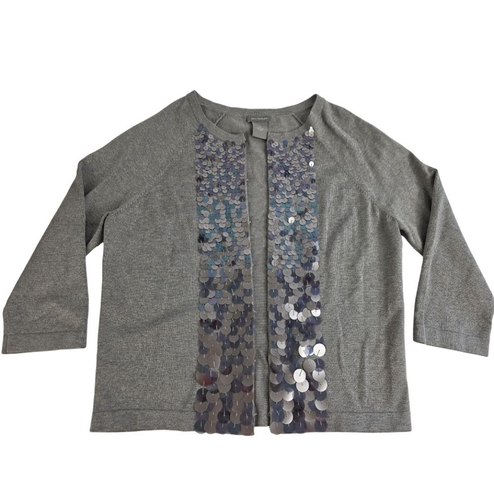 Ann Taylor Silk Dressy Cardigan S Gray Sequin Gradient Ombre 3/4 Sleeve CK-2520